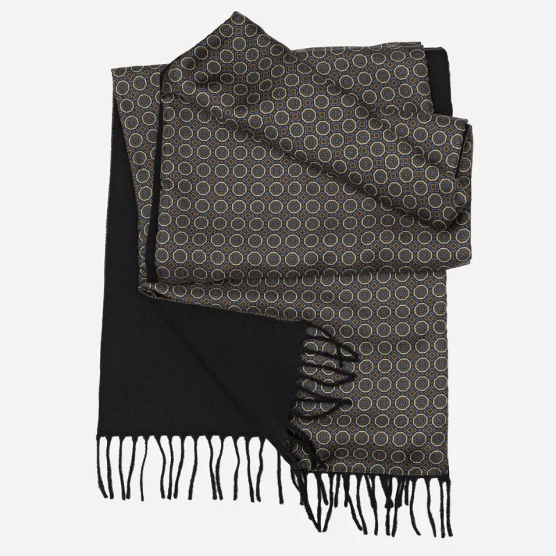 Trastevere - Wool Backed Silk Scarf - Navy and Green sold by Elizabetta