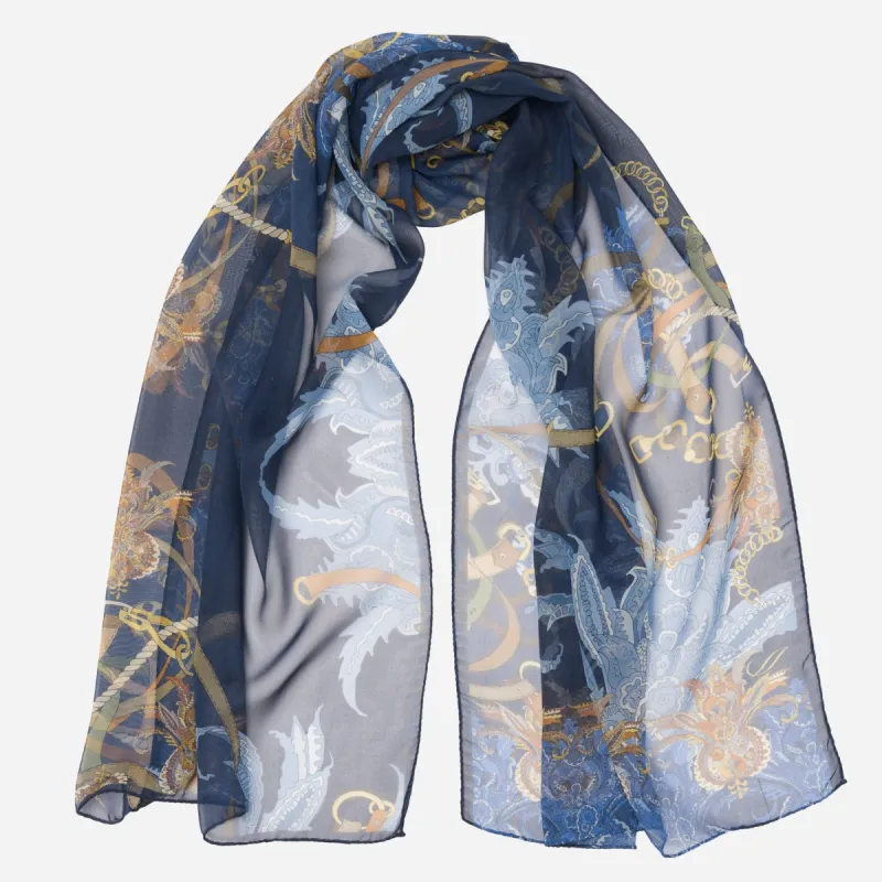 Alessandra - Long Silk Scarf - Navy sold by Elizabetta