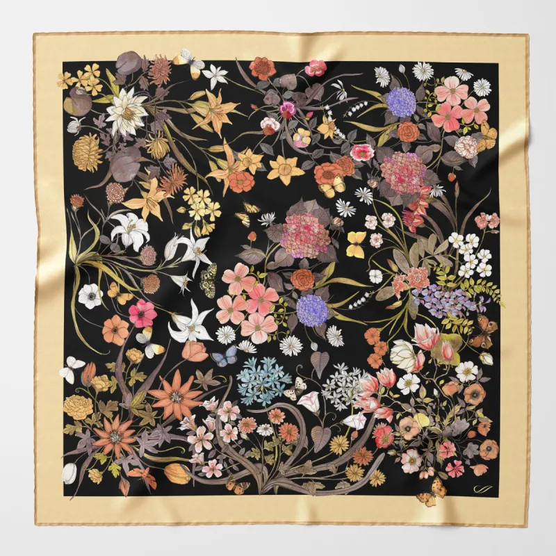 Flora - Silk Foulard - Black sold by Elizabetta