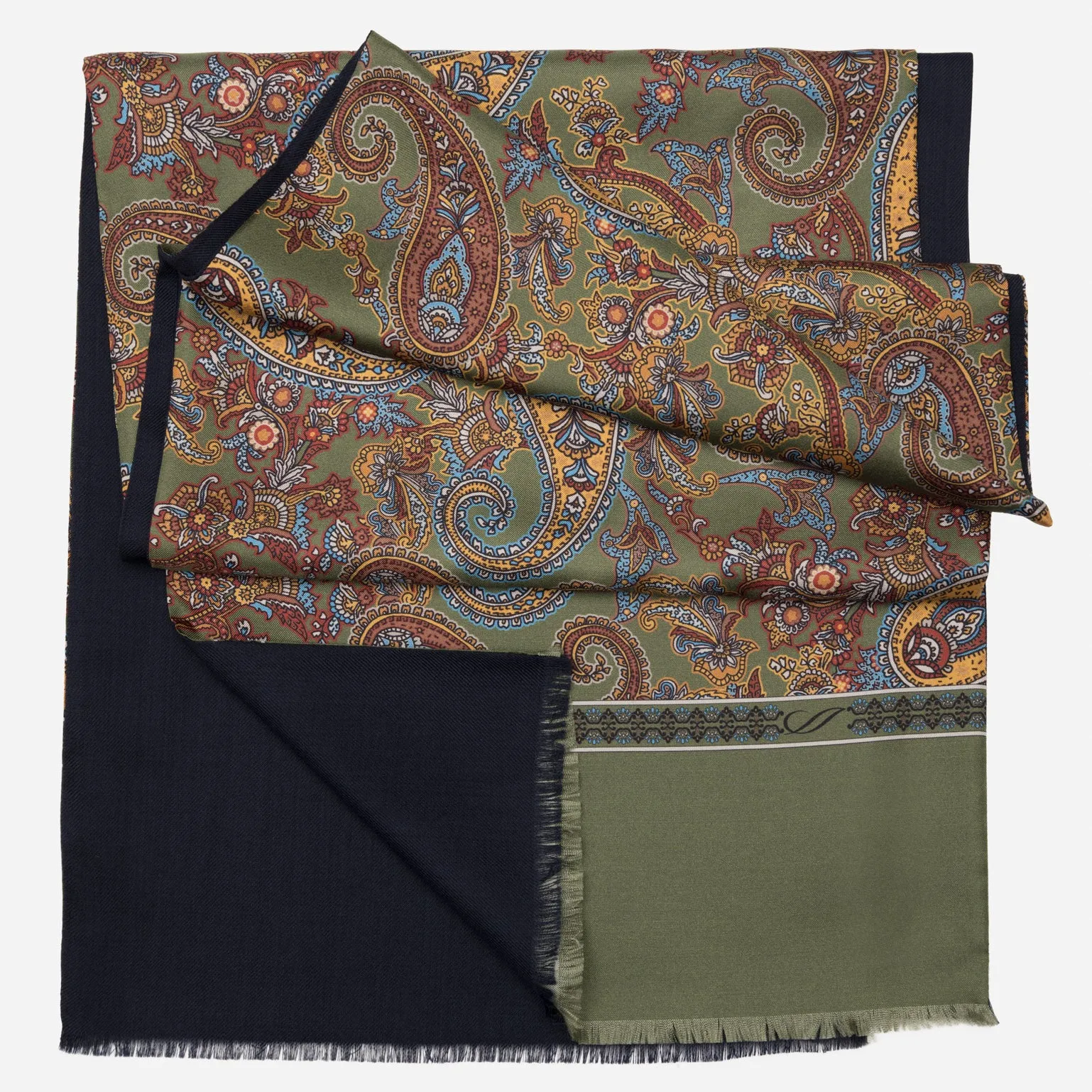 Venezia - Wool Backed Silk Scarf - Olive Green sold by Elizabetta