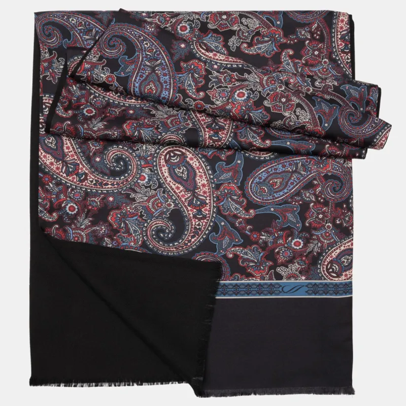 Venezia - Wool Backed Silk Scarf - Black, Blue & Red sold by Elizabetta