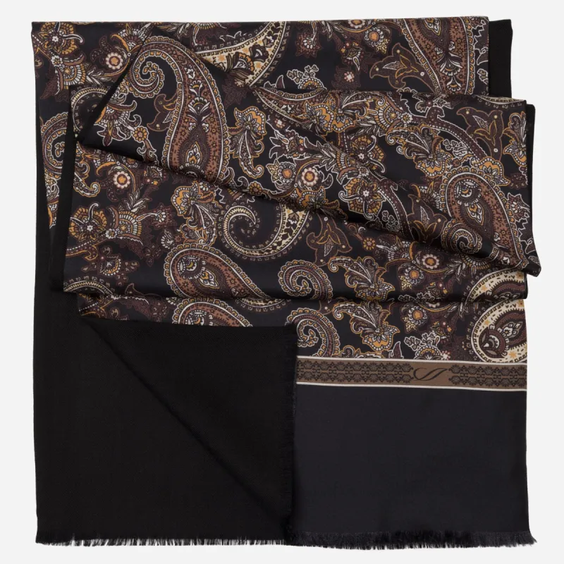 Venezia - Wool Backed Silk Scarf - Black & Brown sold by Elizabetta