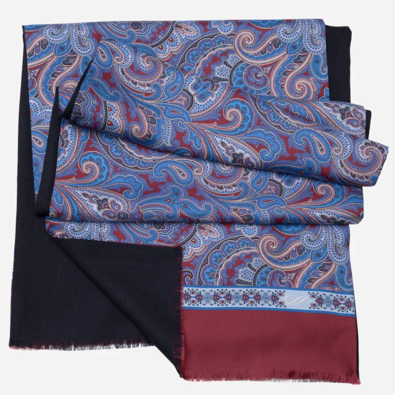 Sorrento - Wool Backed Silk Scarf - Blue & Venetian Red sold by Elizabetta