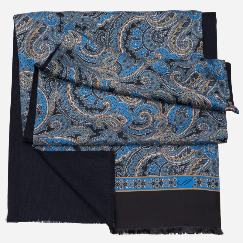Sorrento - Wool Backed Silk Scarf - Black & Blue sold by Elizabetta