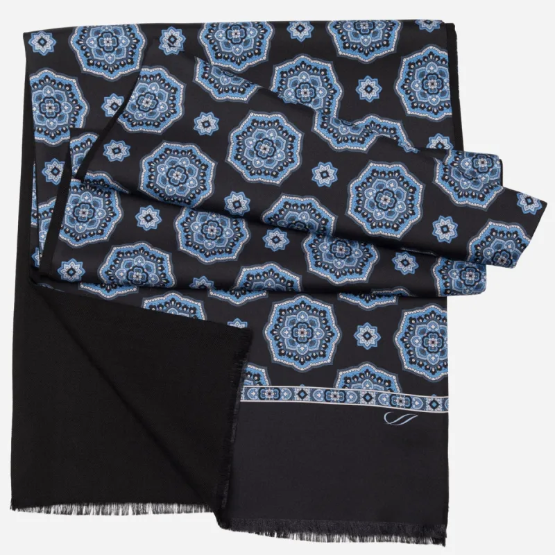 Jove - Wool Backed Silk Scarf - Blue & Black sold by Elizabetta