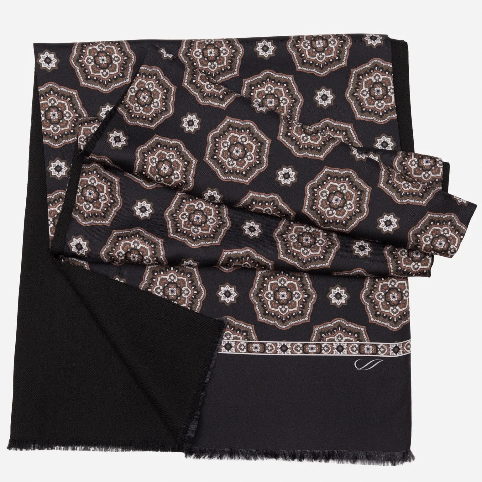 Jove - Wool Backed Silk Scarf - Black & Brown sold by Elizabetta