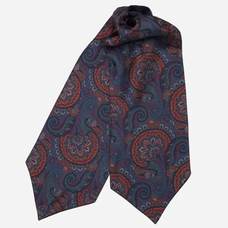 Bugatti - Silk Ascot Cravat Tie - Burgundy & Blue sold by Elizabetta