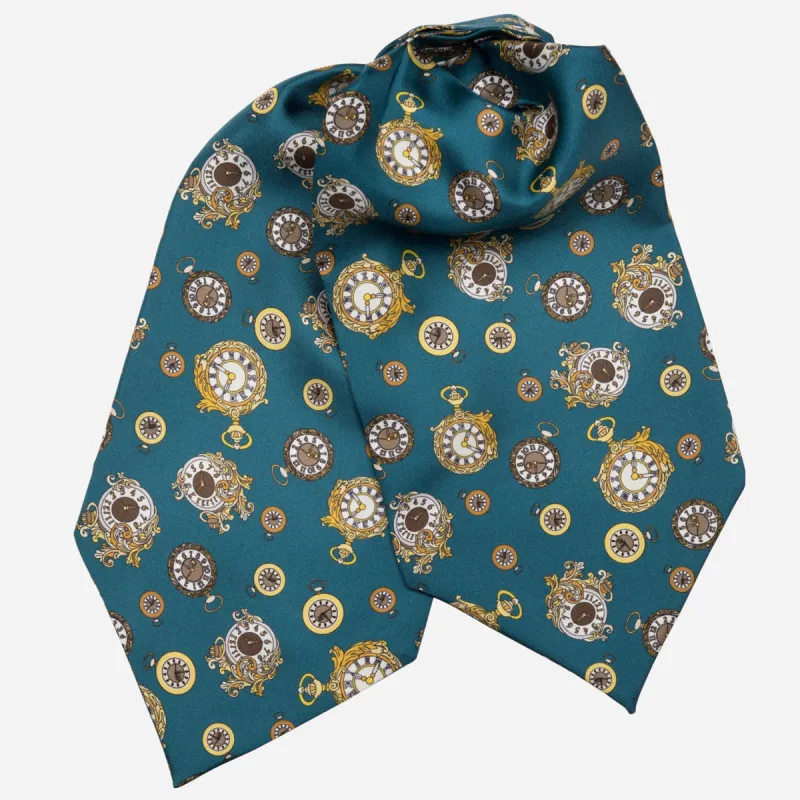 Gilded Keeper - Silk Ascot Cravat Tie - Petrol Blue sold by Elizabetta