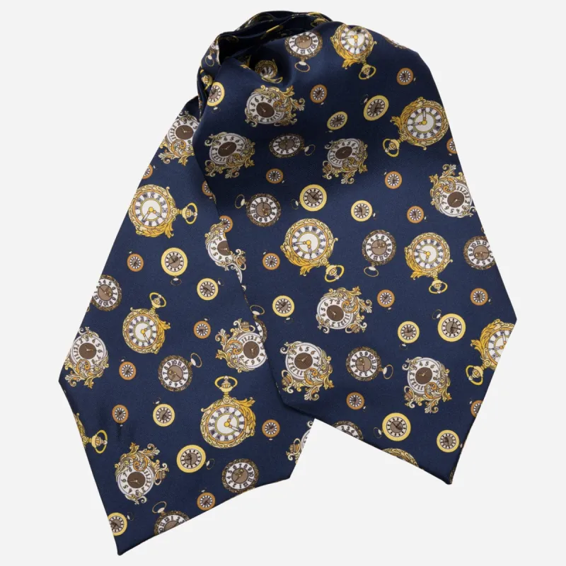 Gilded Keeper - Silk Ascot Cravat Tie - Navy sold by Elizabetta