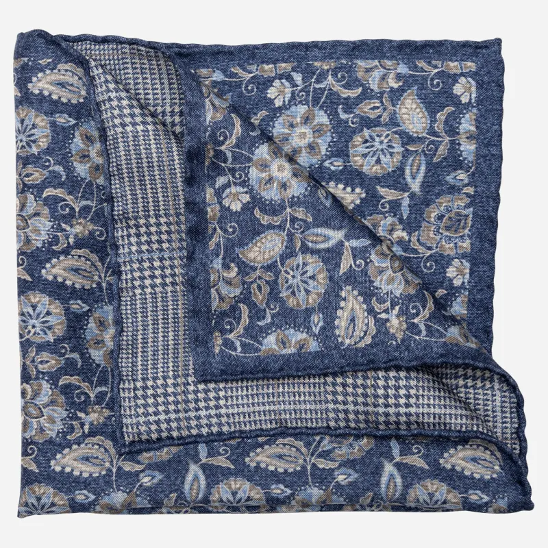 Enzo - Double Sided Silk Pocket Square - Blue sold by Elizabetta
