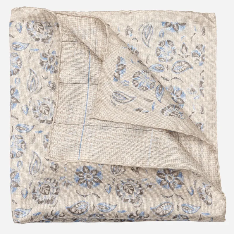 Enzo - Double Sided Silk Pocket Square - Beige sold by Elizabetta