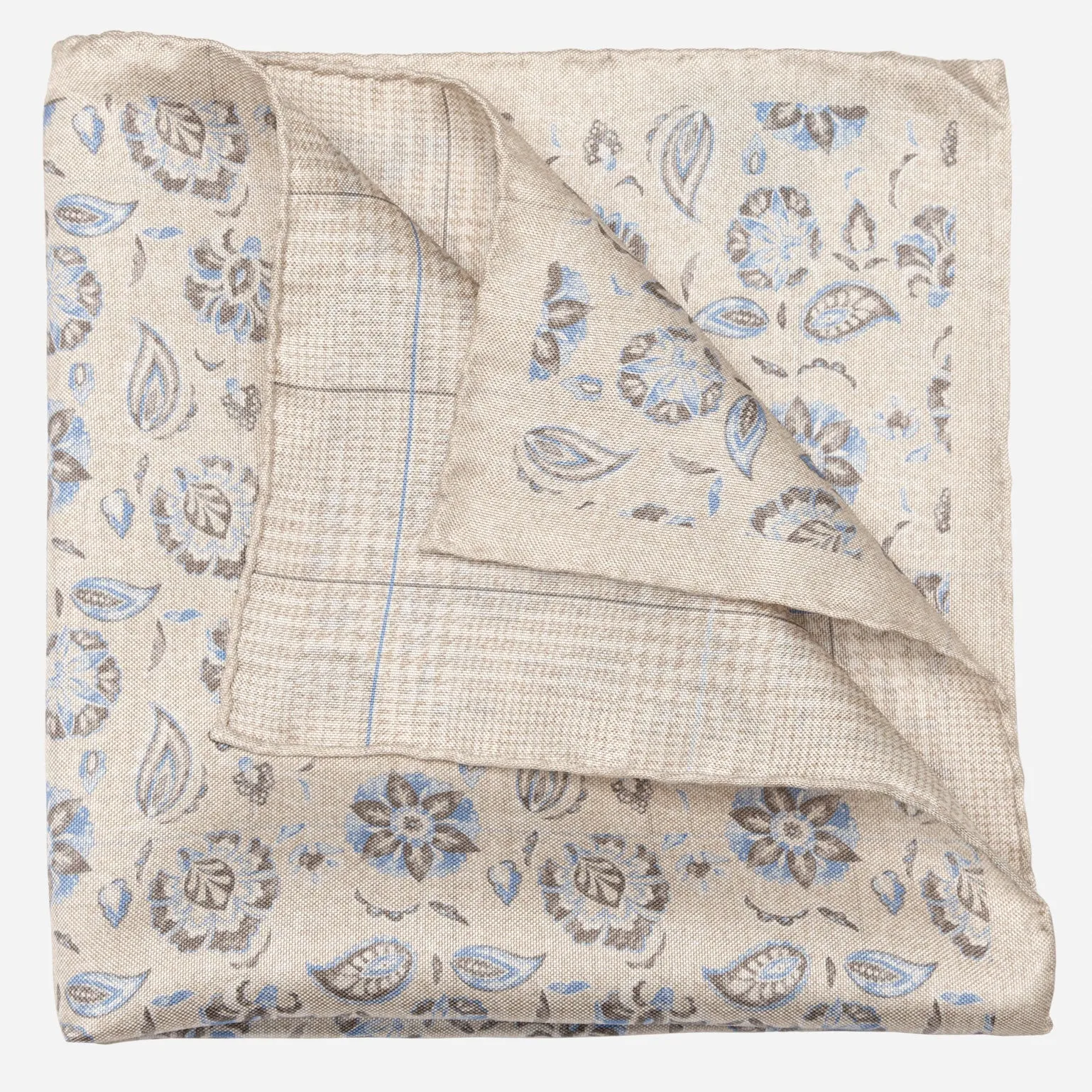 Enzo - Double Sided Silk Pocket Square - Beige sold by Elizabetta