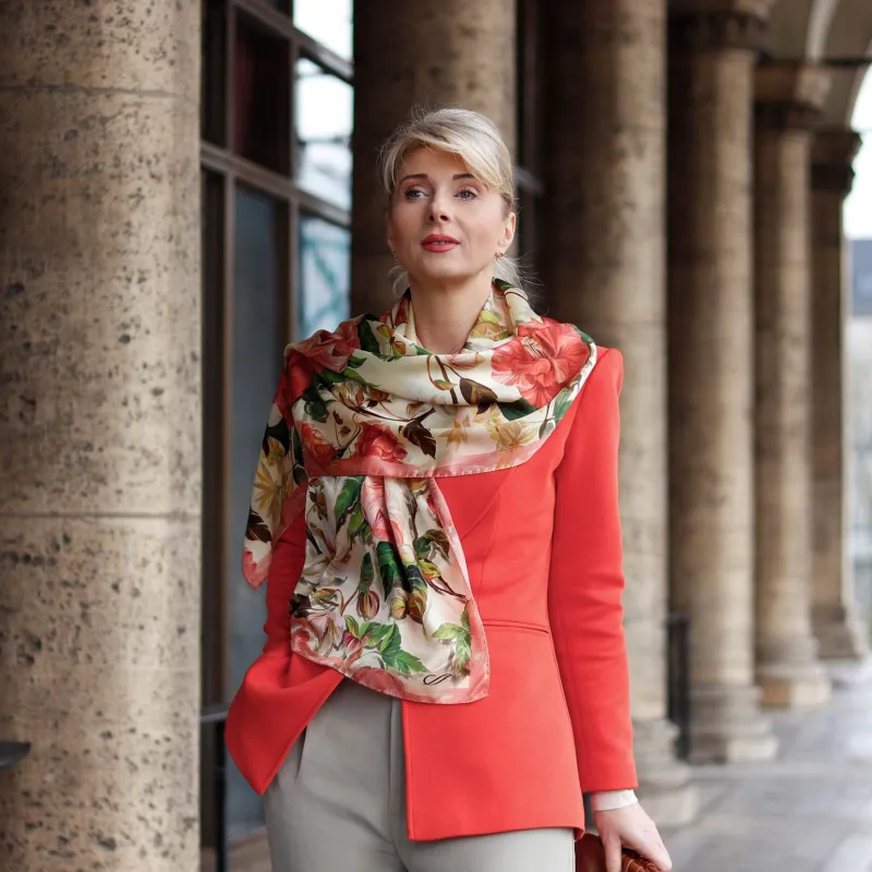 Rosa - Long Satin Silk Scarf - Peach (Samples) sold by Elizabetta