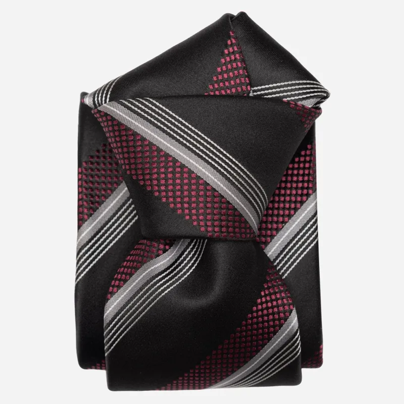 Corso - Silk Jacquard Tie - Black and Burgundy sold by Elizabetta