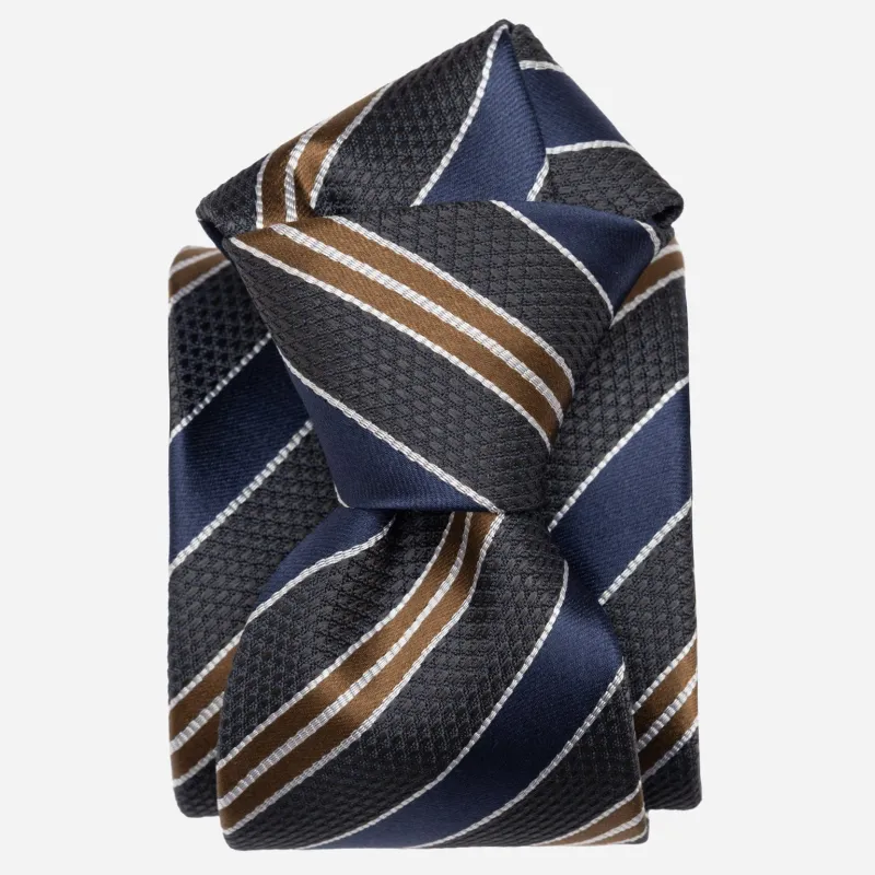 Vesuvio - Silk Jacquard Tie - Navy and Charcoal sold by Elizabetta