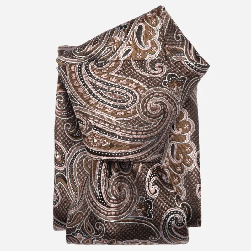 Pavia - Silk Jacquard Tie - Brown and Blush Pink sold by Elizabetta