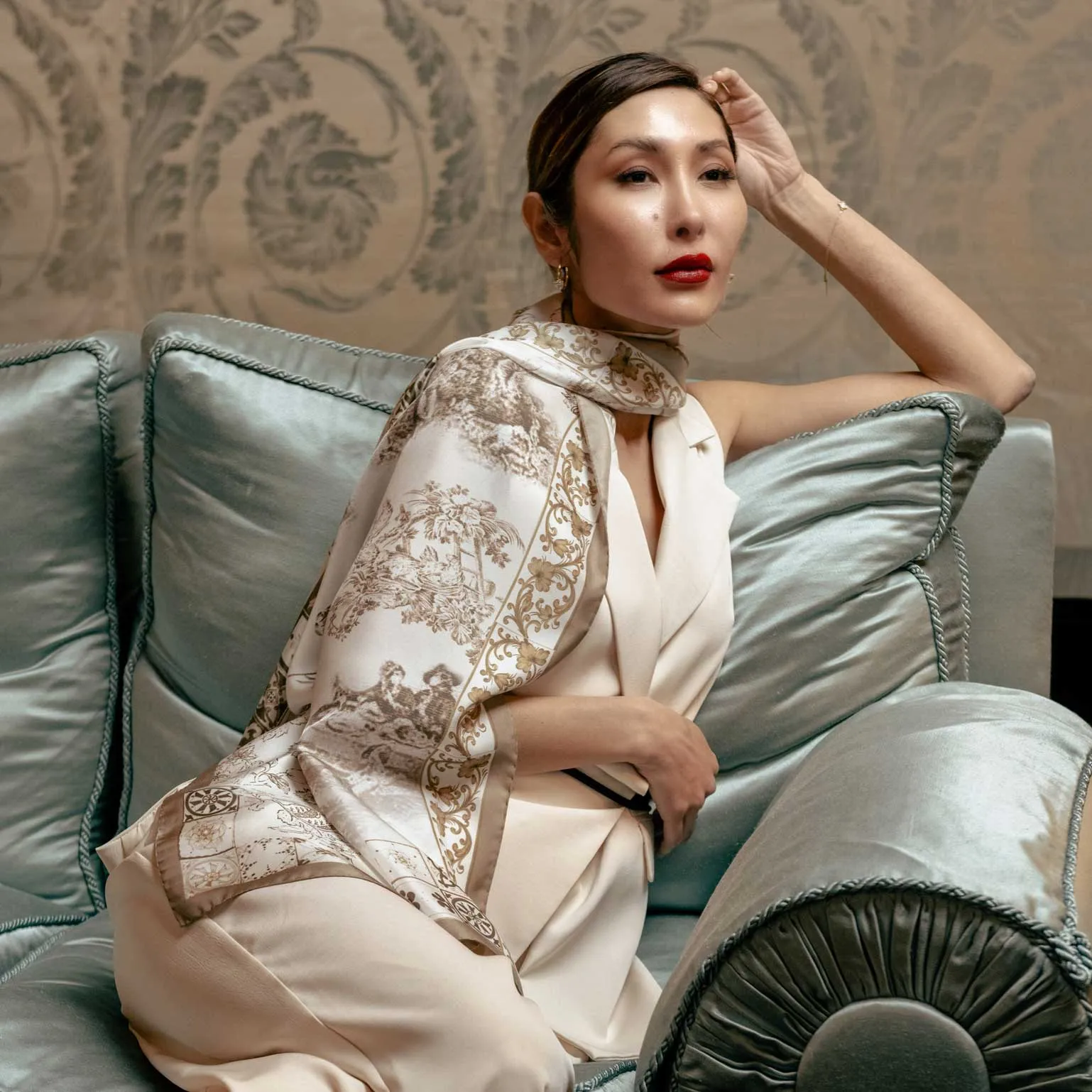 Toile - Long Silk Scarf - Tan sold by Elizabetta