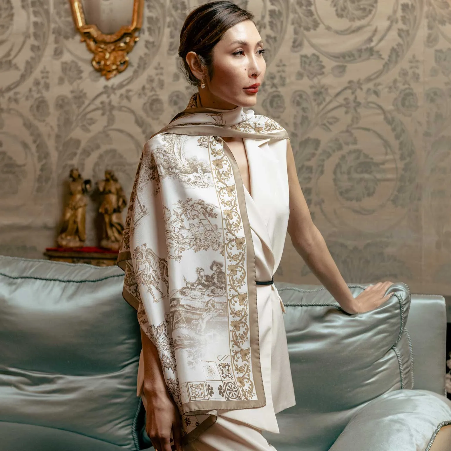 Toile - Long Silk Scarf - Tan sold by Elizabetta product image thumbnail 4