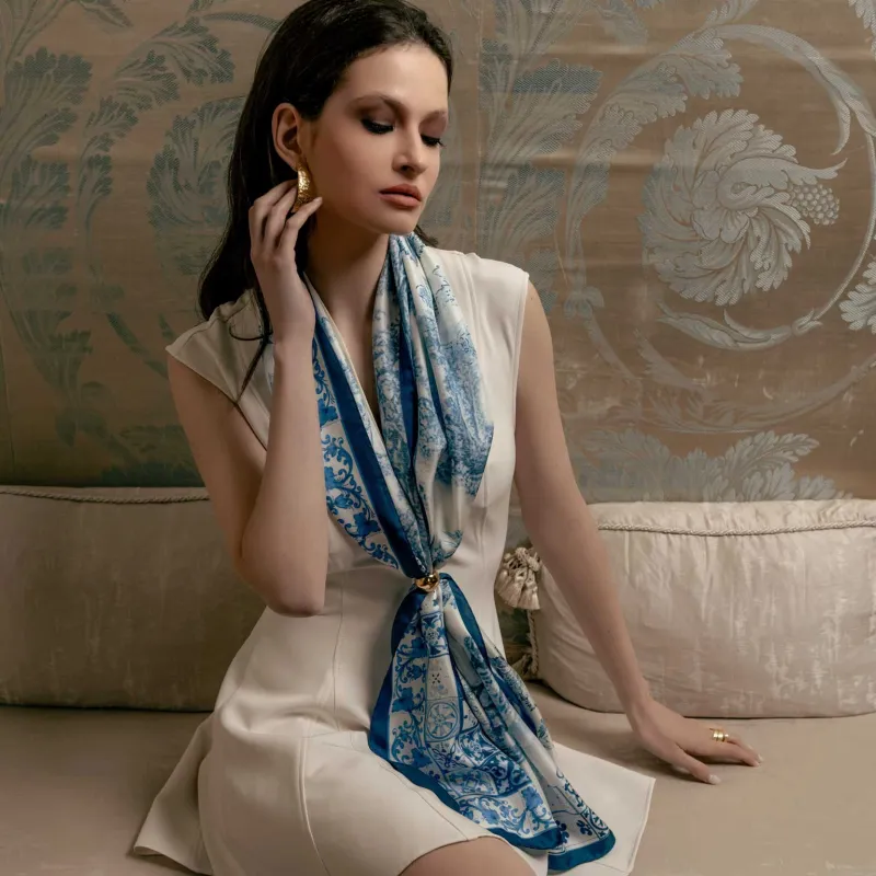 Toile - Long Silk Scarf - Blue sold by Elizabetta