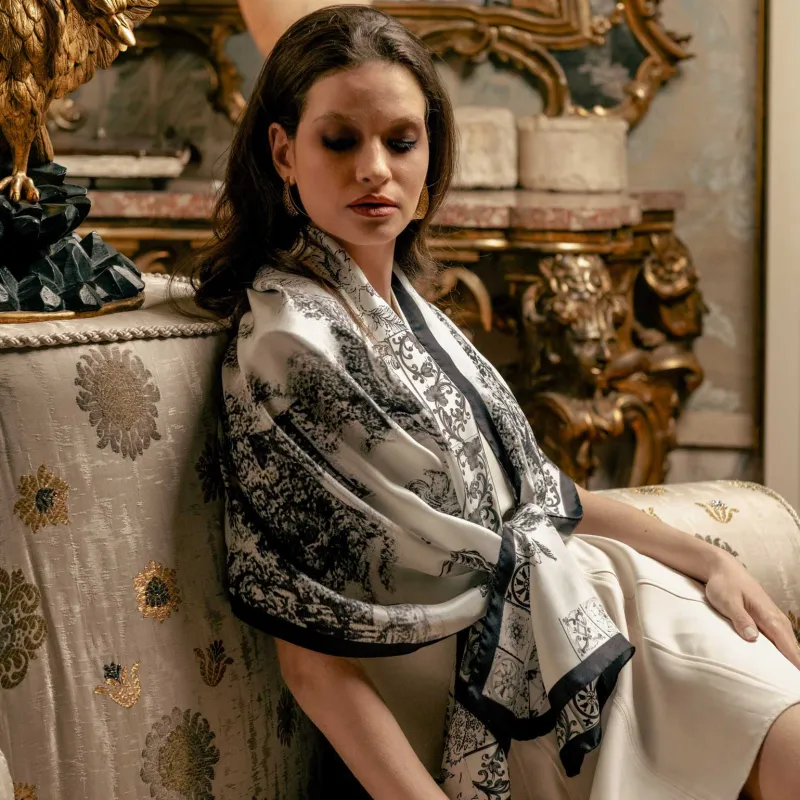 Toile - Long Silk Scarf - Black sold by Elizabetta