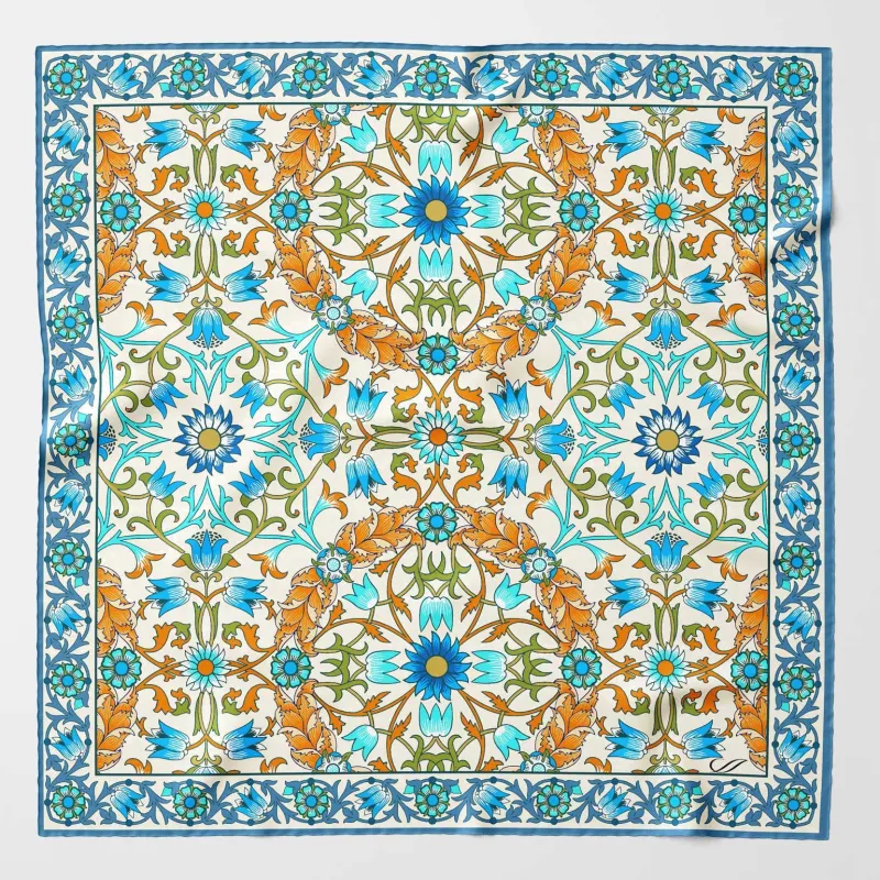 Itria - Silk Pocket Square - Blue and Orange sold by Elizabetta