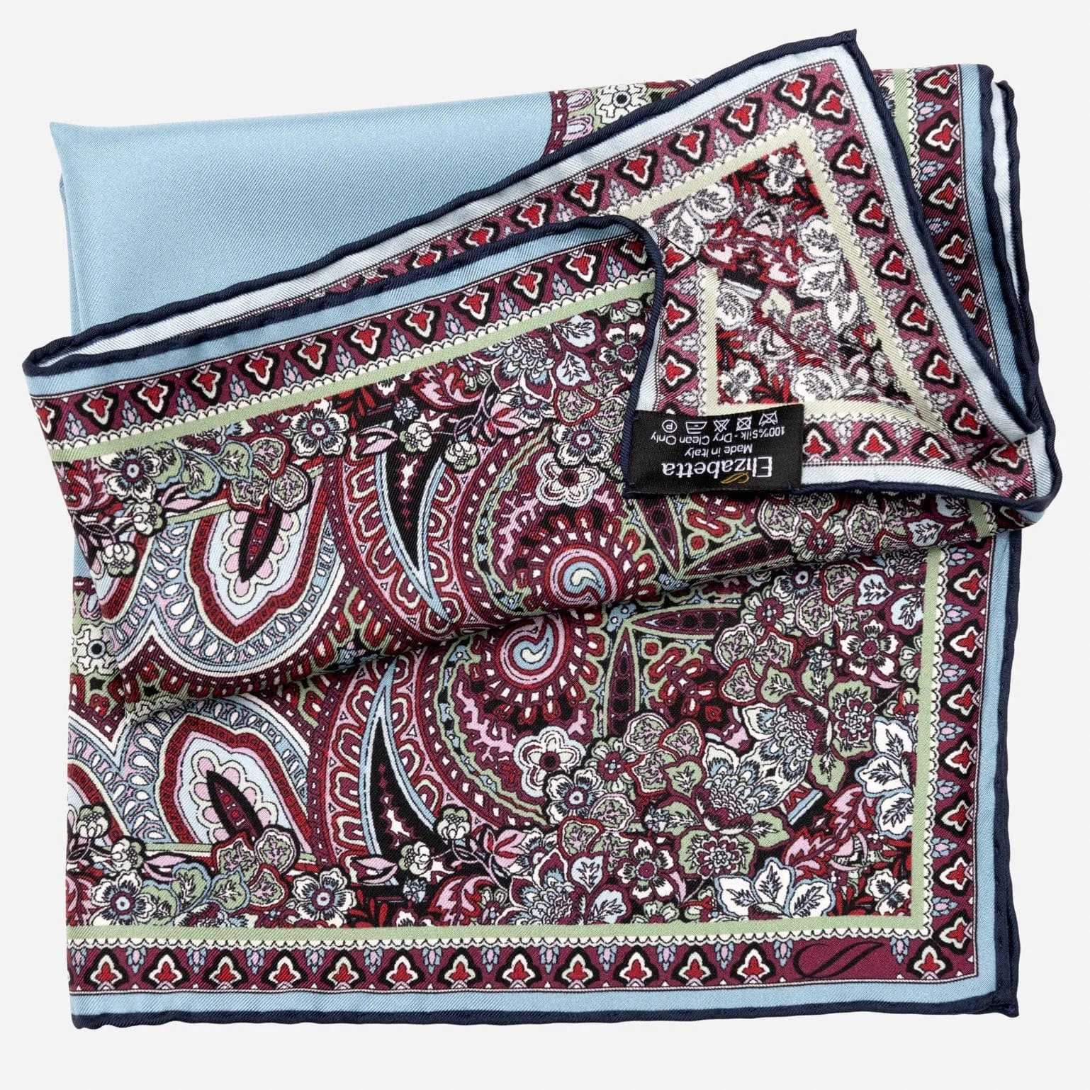 Perugia - Silk Pocket Square - Blue and Burgundy sold by Elizabetta product image thumbnail 4