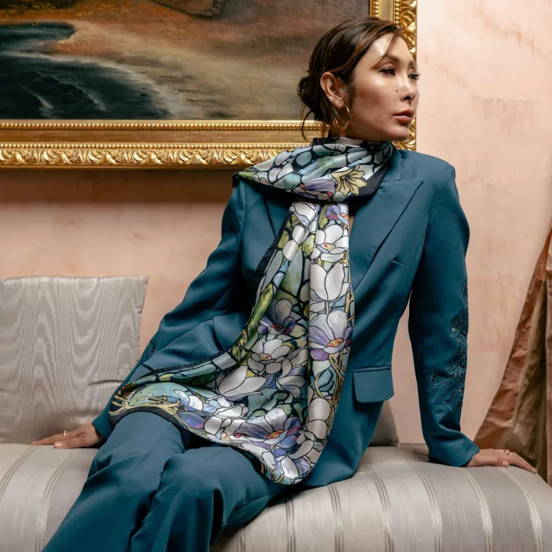 Tiffany - Long Silk Scarf - Aqua Blue sold by Elizabetta