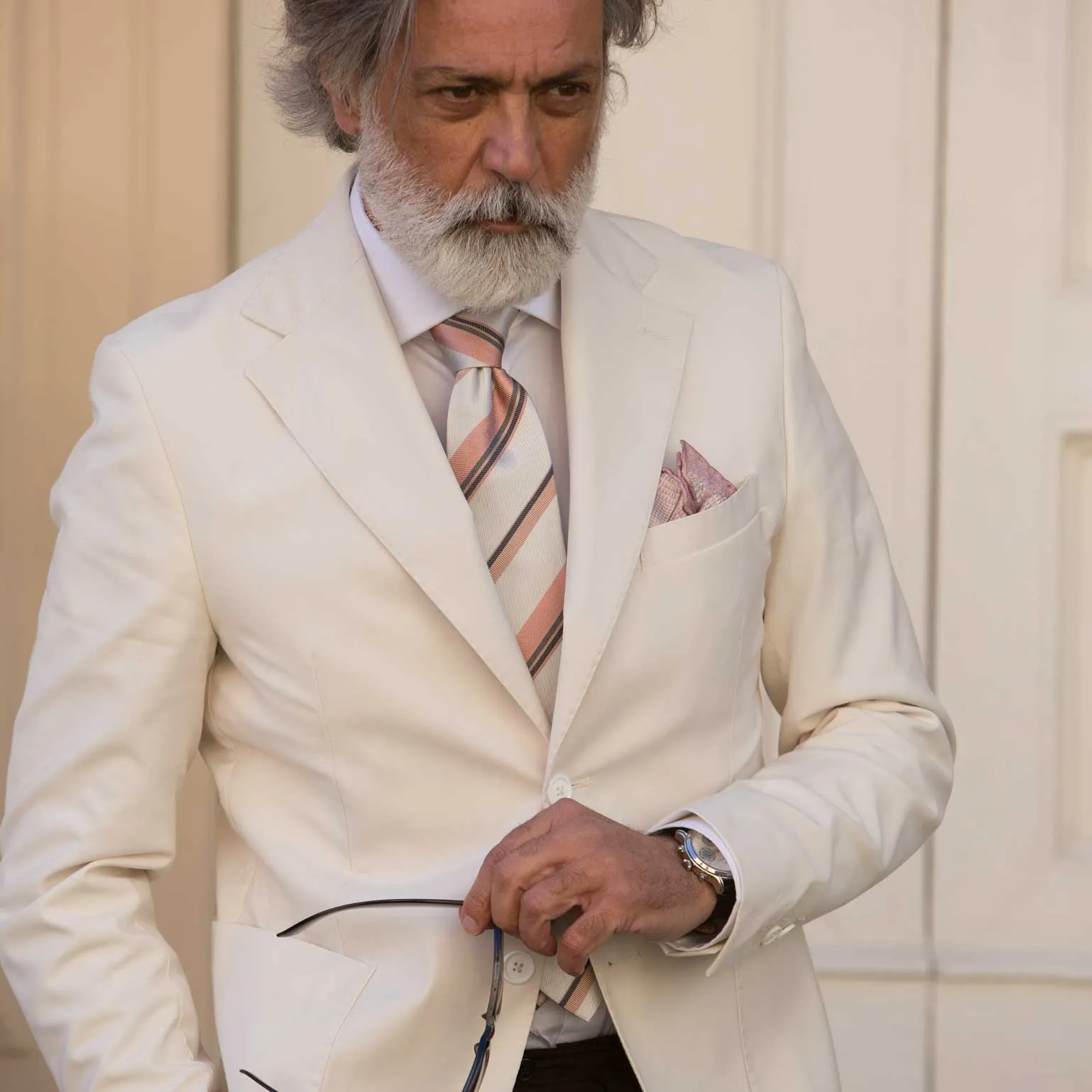 Taormina - Silk Jacquard Tie - Blush and Pale Grey sold by Elizabetta product image thumbnail 2