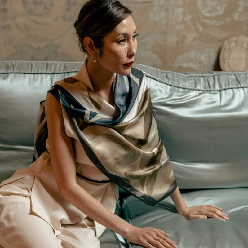 Livia - Silk Scarf Shawl - Steel Blue sold by Elizabetta