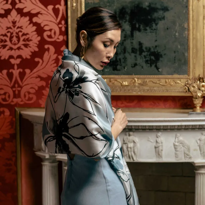Mara - Long Silk Scarf - Dusty Blue sold by Elizabetta
