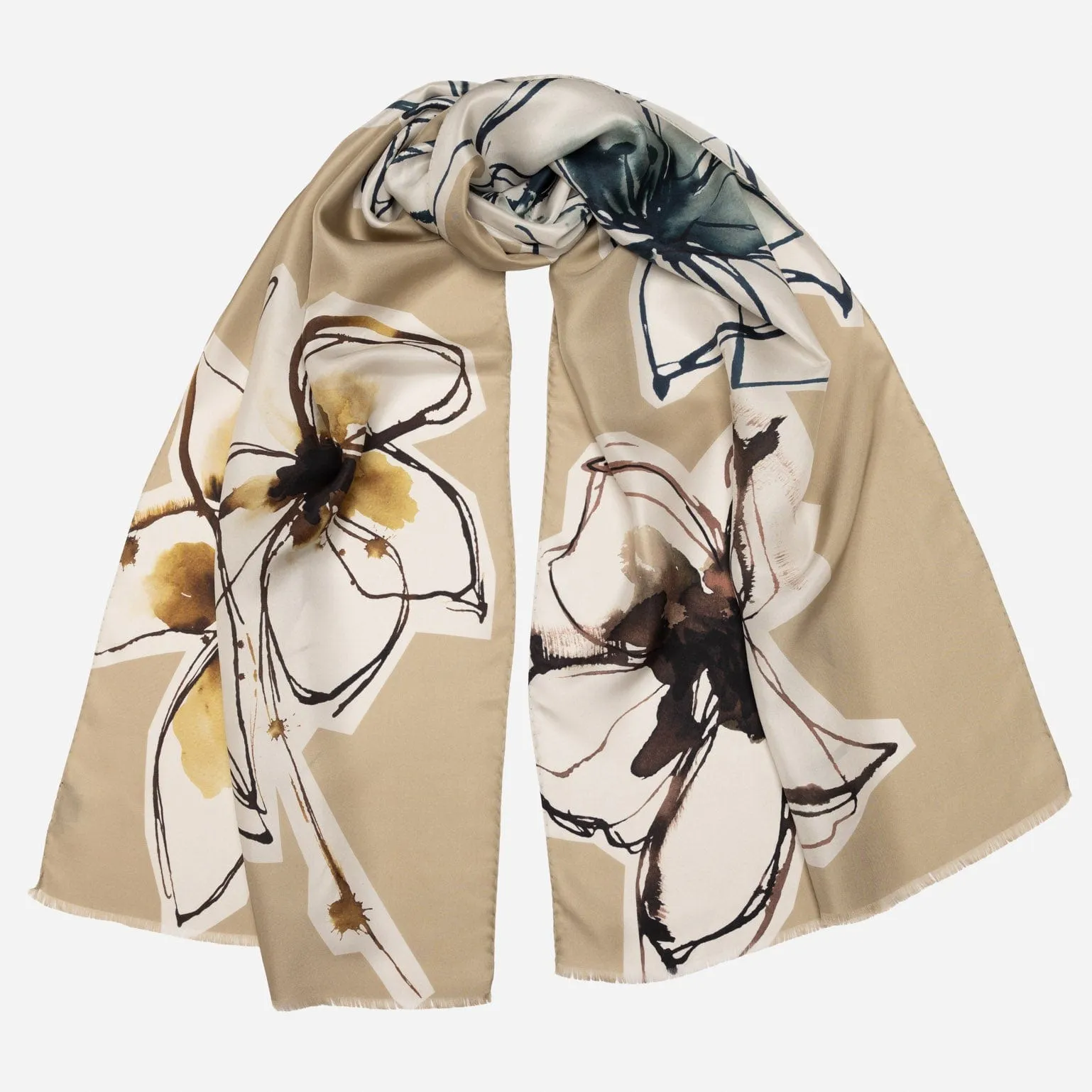 Mara - Long Silk Scarf - Beige, Brown, Bronze sold by Elizabetta