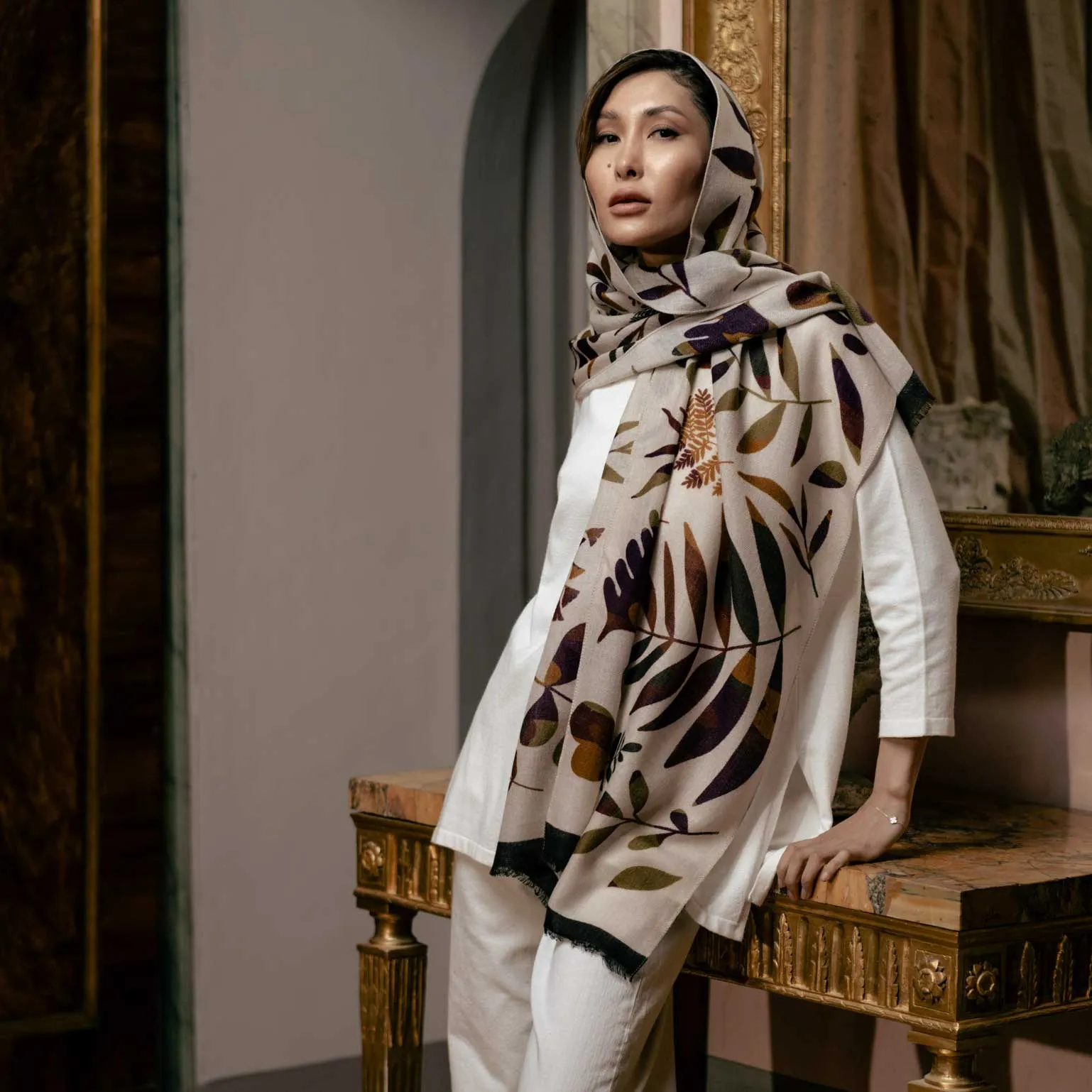 Georgia - Wool Scarf - Beige sold by Elizabetta