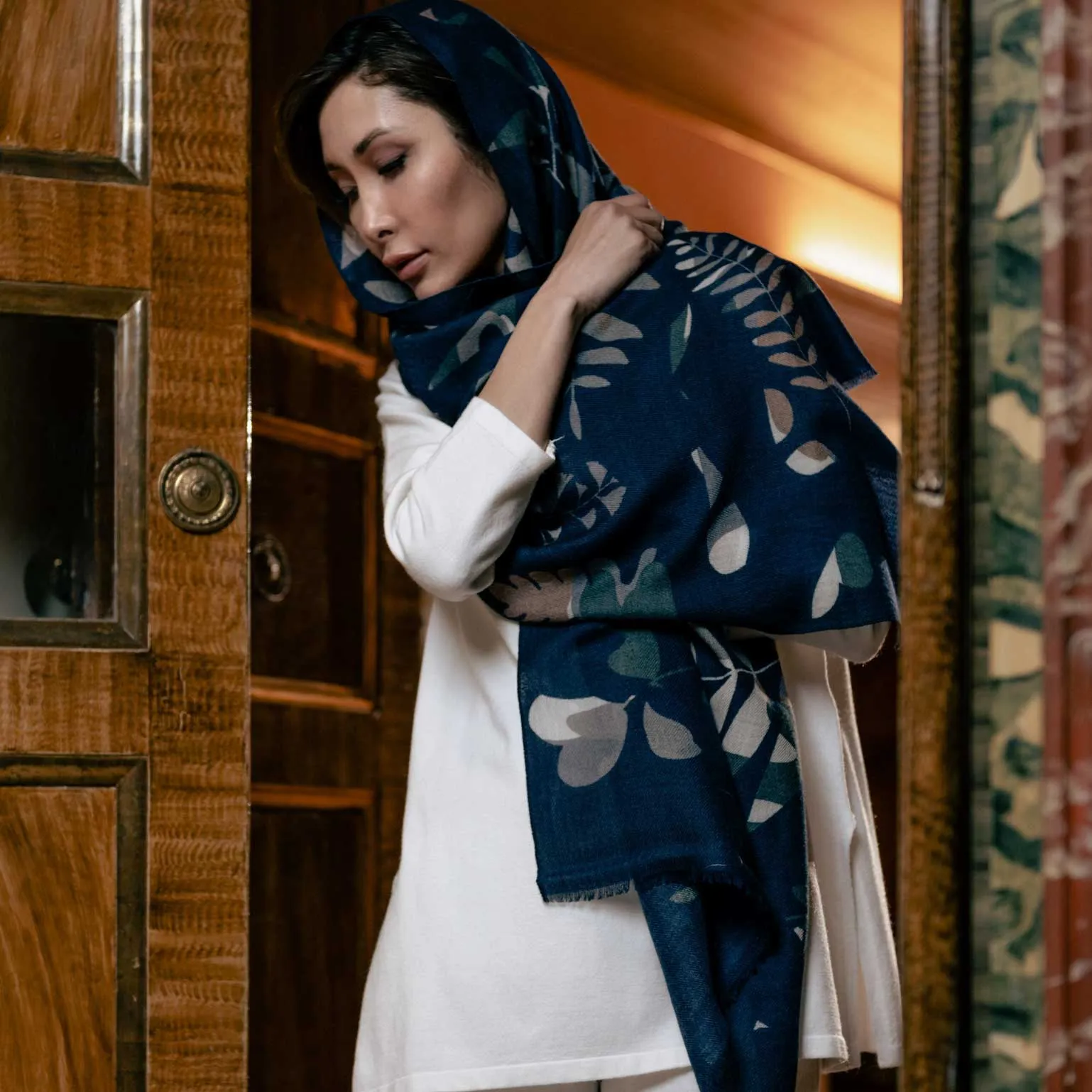 Georgia - Wool Scarf - Navy sold by Elizabetta