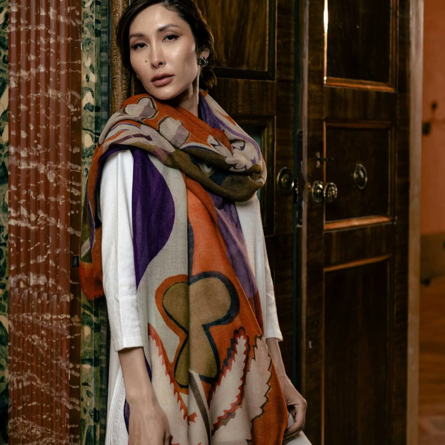 Irene - Wool Scarf - Rust and Purple sold by Elizabetta