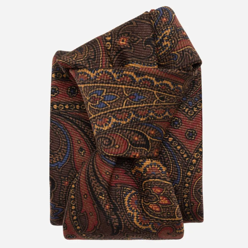 Marsala - Printed Madder Silk Tie - Brown sold by Elizabetta