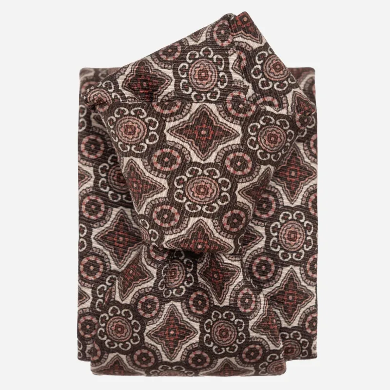 Lorenzo - Printed Madder Silk Tie - Brown and Blush sold by Elizabetta