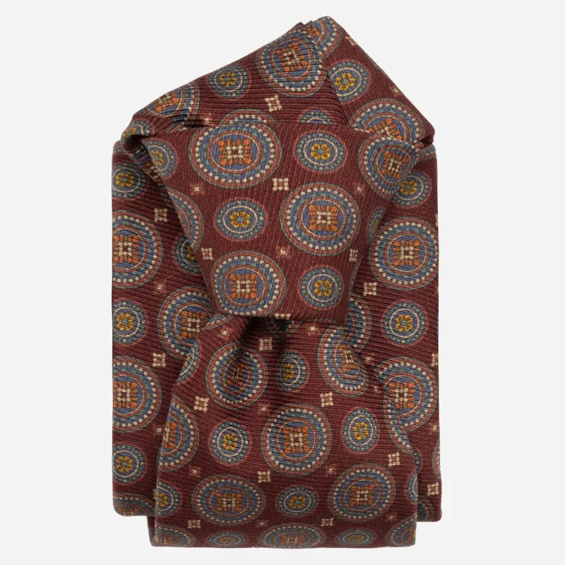 Farnese - Printed Madder Silk Tie - Burgundy sold by Elizabetta
