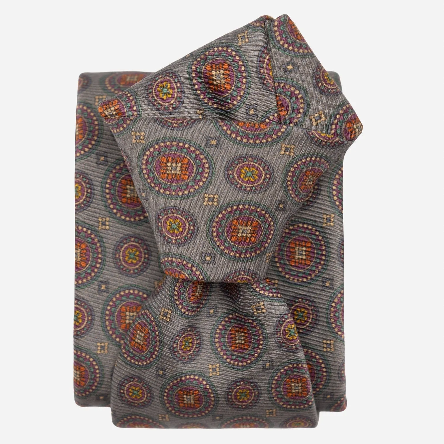 Farnese - Printed Madder Silk Tie - Blue Grey sold by Elizabetta