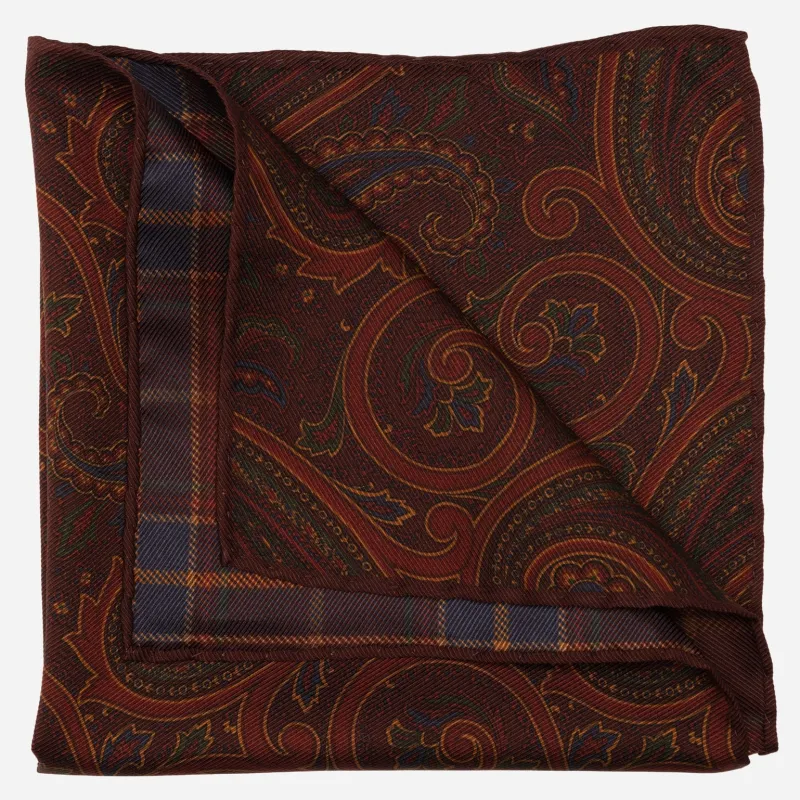 Positano - Double Sided Silk Pocket Square - Burgundy sold by Elizabetta