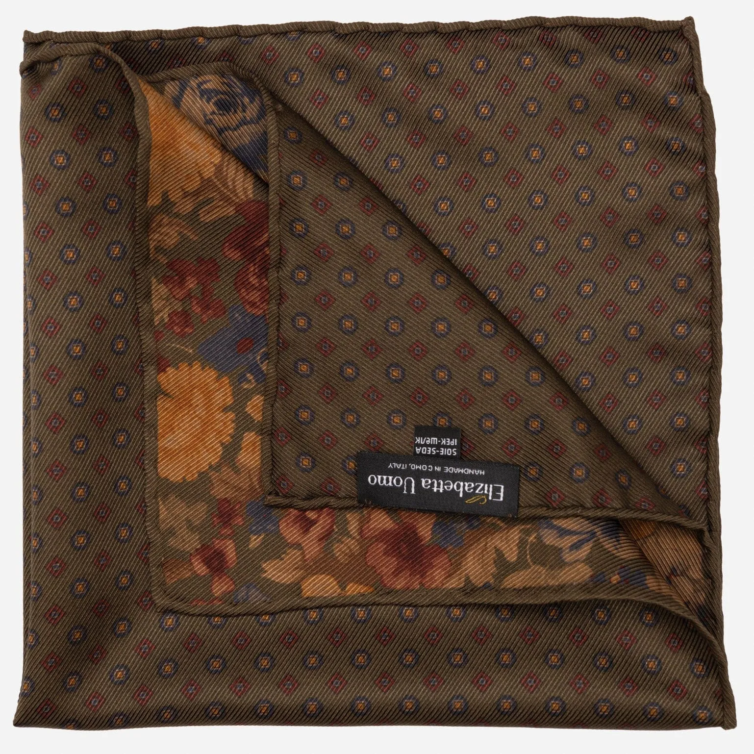 Vico - Double Sided Silk Pocket Square - Olive Green sold by Elizabetta product image thumbnail 2