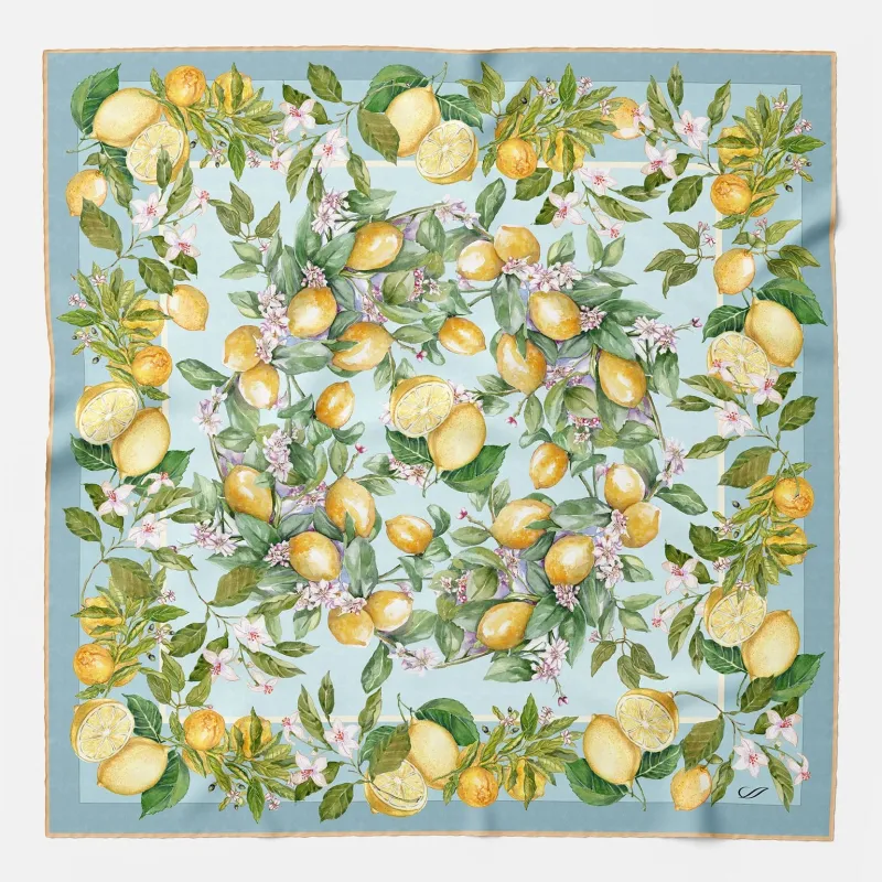 Limoni Fioriti - Silk Foulard - Sky Blue sold by Elizabetta