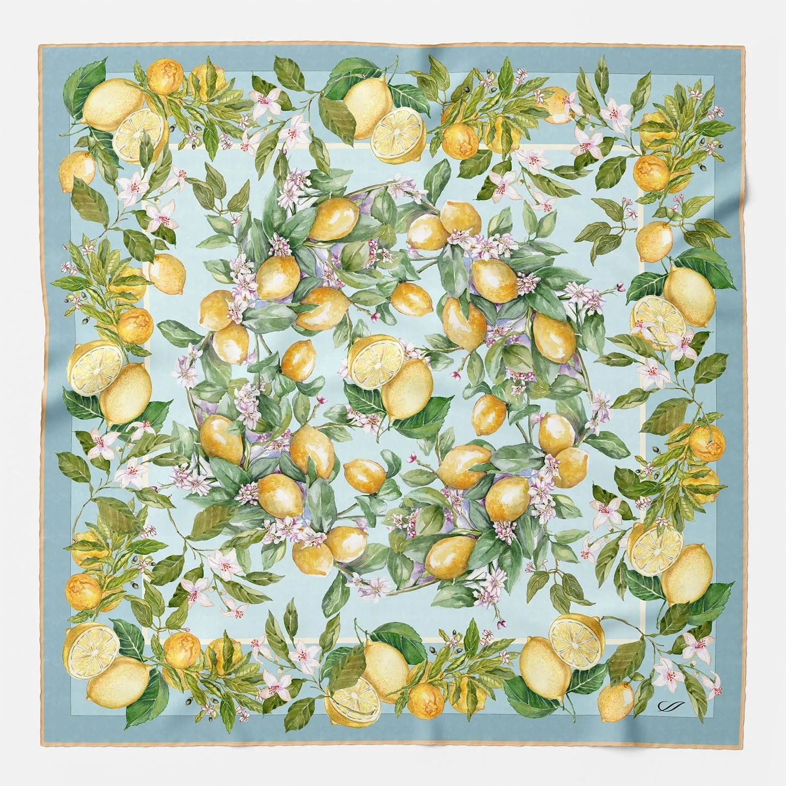 Limoni Fioriti - Silk Foulard - Sky Blue sold by Elizabetta