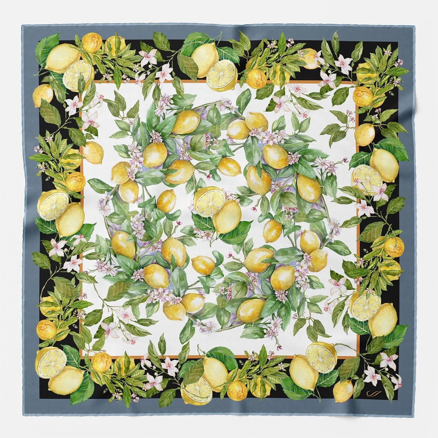 Limoni Fioriti - Silk Foulard - Black sold by Elizabetta