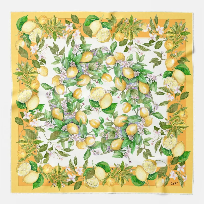 Limoni Fioriti - Silk Foulard - Yellow sold by Elizabetta