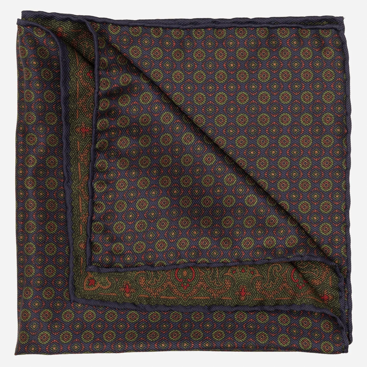 Lario - Double Sided Silk Pocket Square - Navy Green sold by Elizabetta product image thumbnail 2