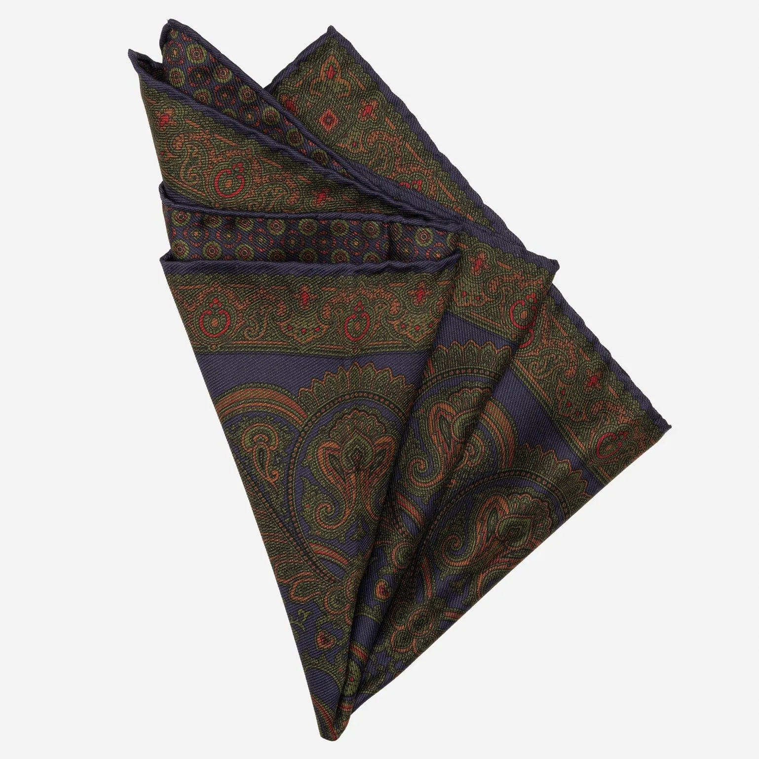 Lario - Double Sided Silk Pocket Square - Navy Green sold by Elizabetta product image thumbnail 3