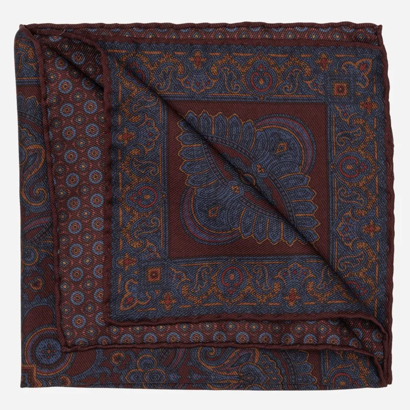 Lario - Double Sided Silk Pocket Square - Burgundy & Navy sold by Elizabetta