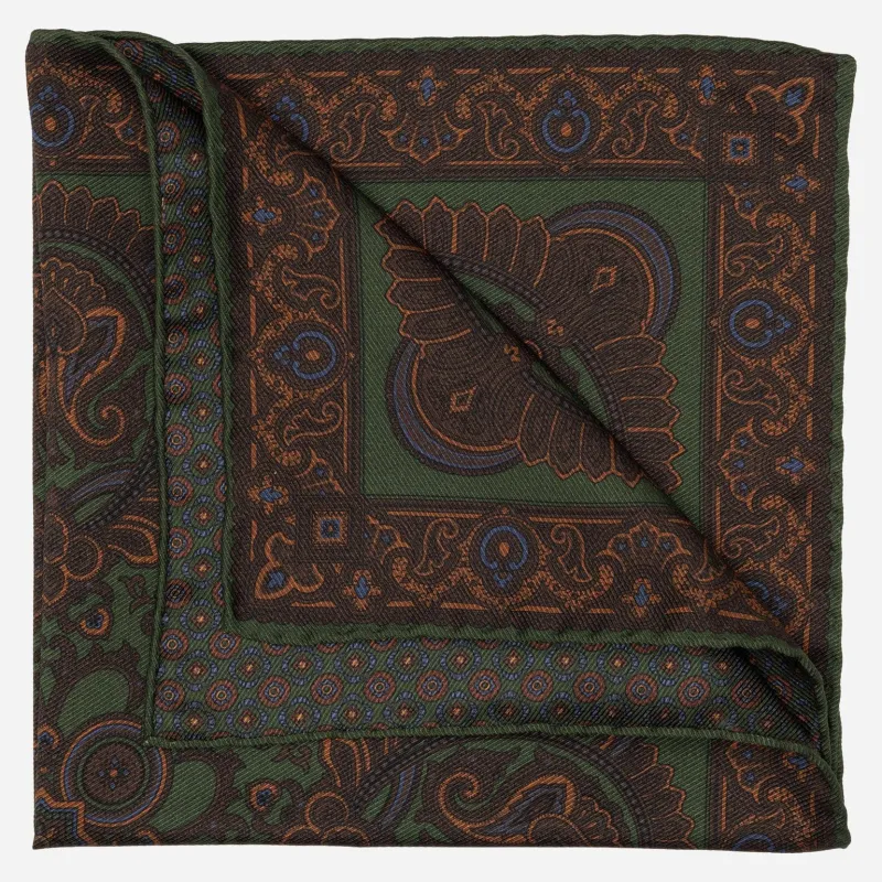 Lario - Double Sided Silk Pocket Square - Green & Brown sold by Elizabetta