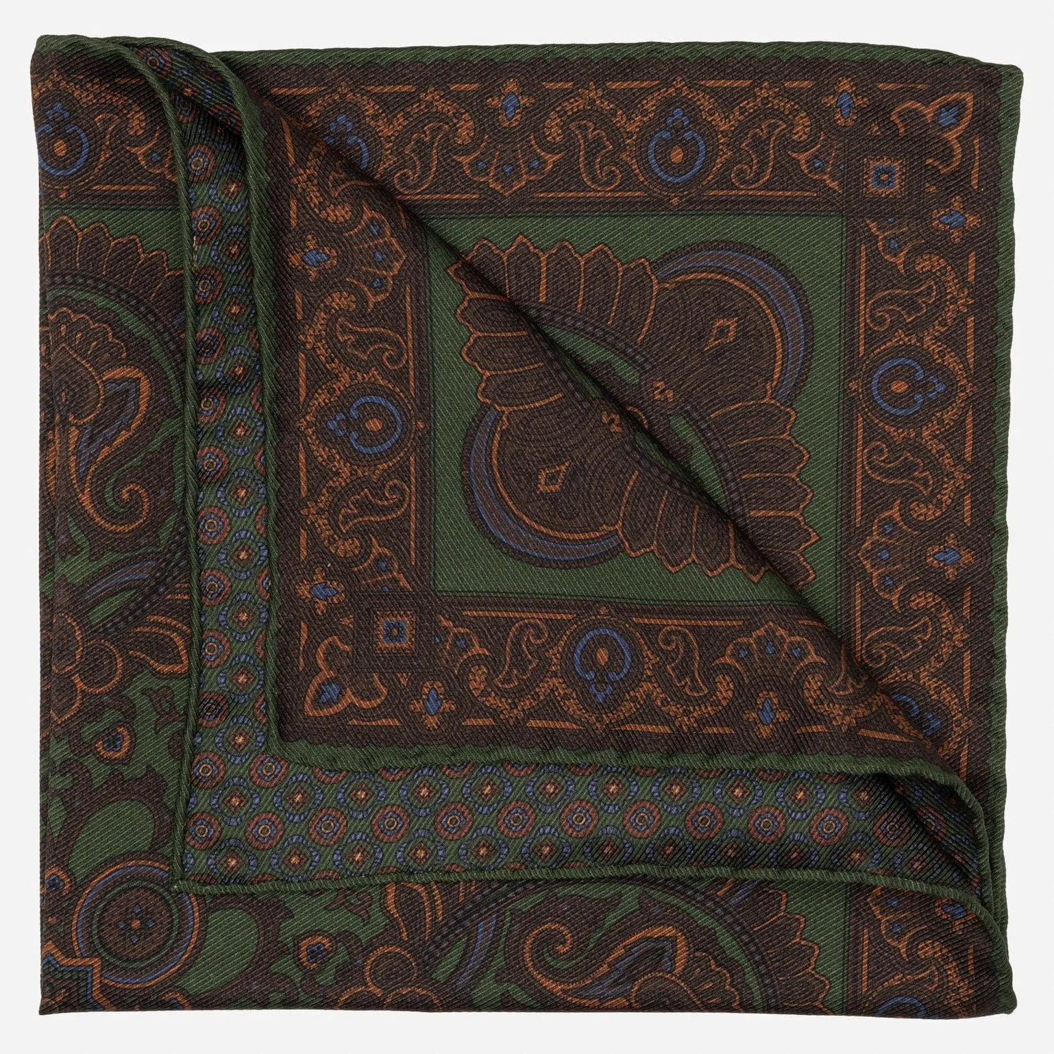 Lario - Double Sided Silk Pocket Square - Green & Brown sold by Elizabetta