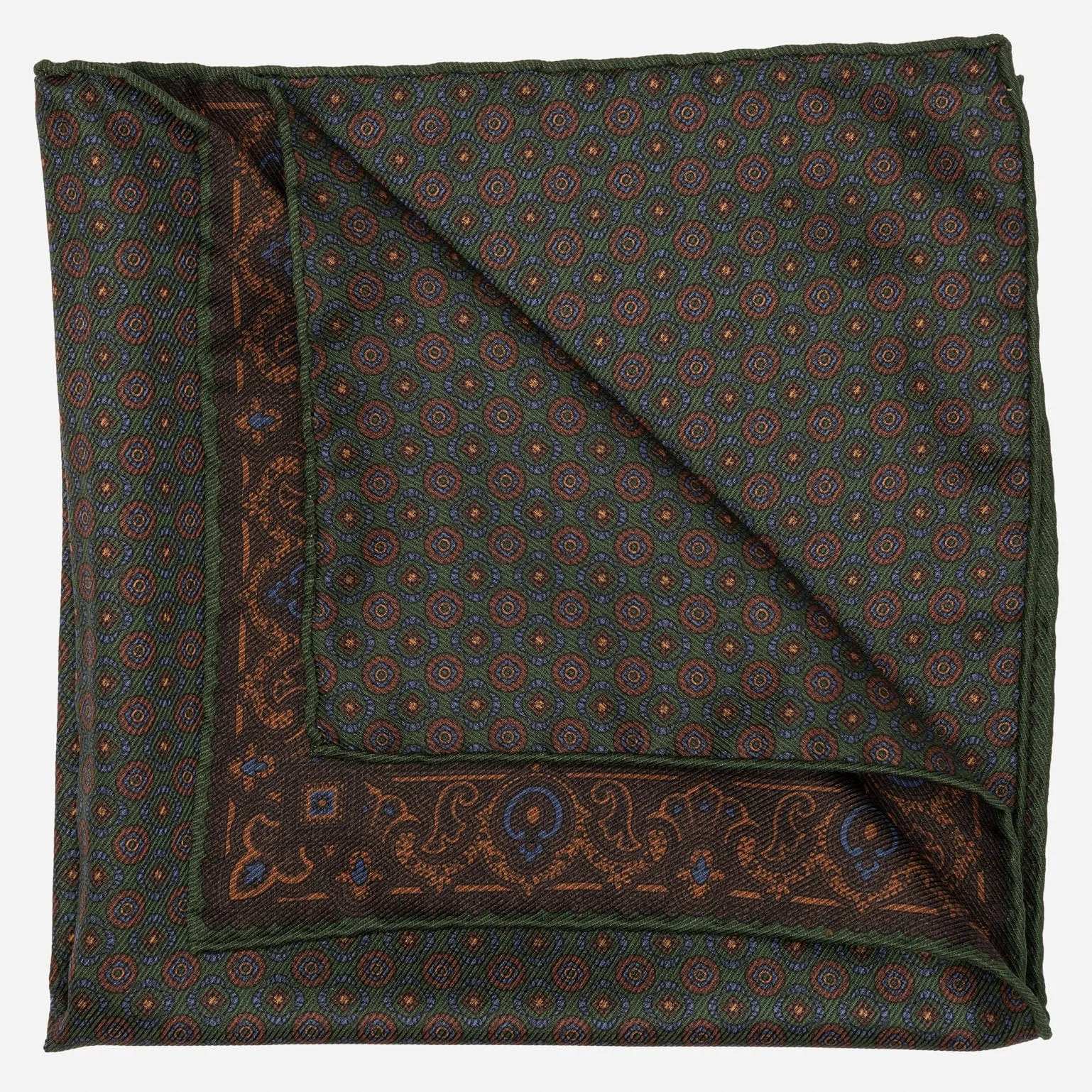 Lario - Double Sided Silk Pocket Square - Green & Brown sold by Elizabetta product image thumbnail 2